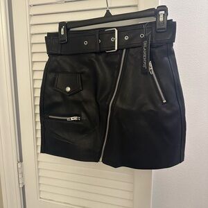 Blank NYC Black Leather Skirt with Belt